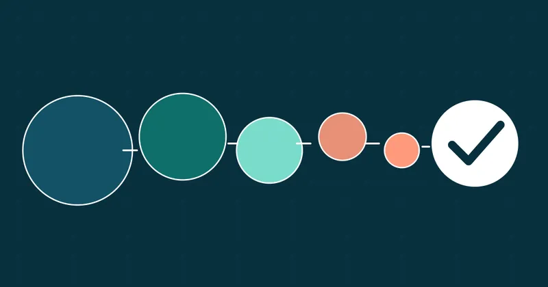 A path of shrinking circles ending in a white circle with a check mark